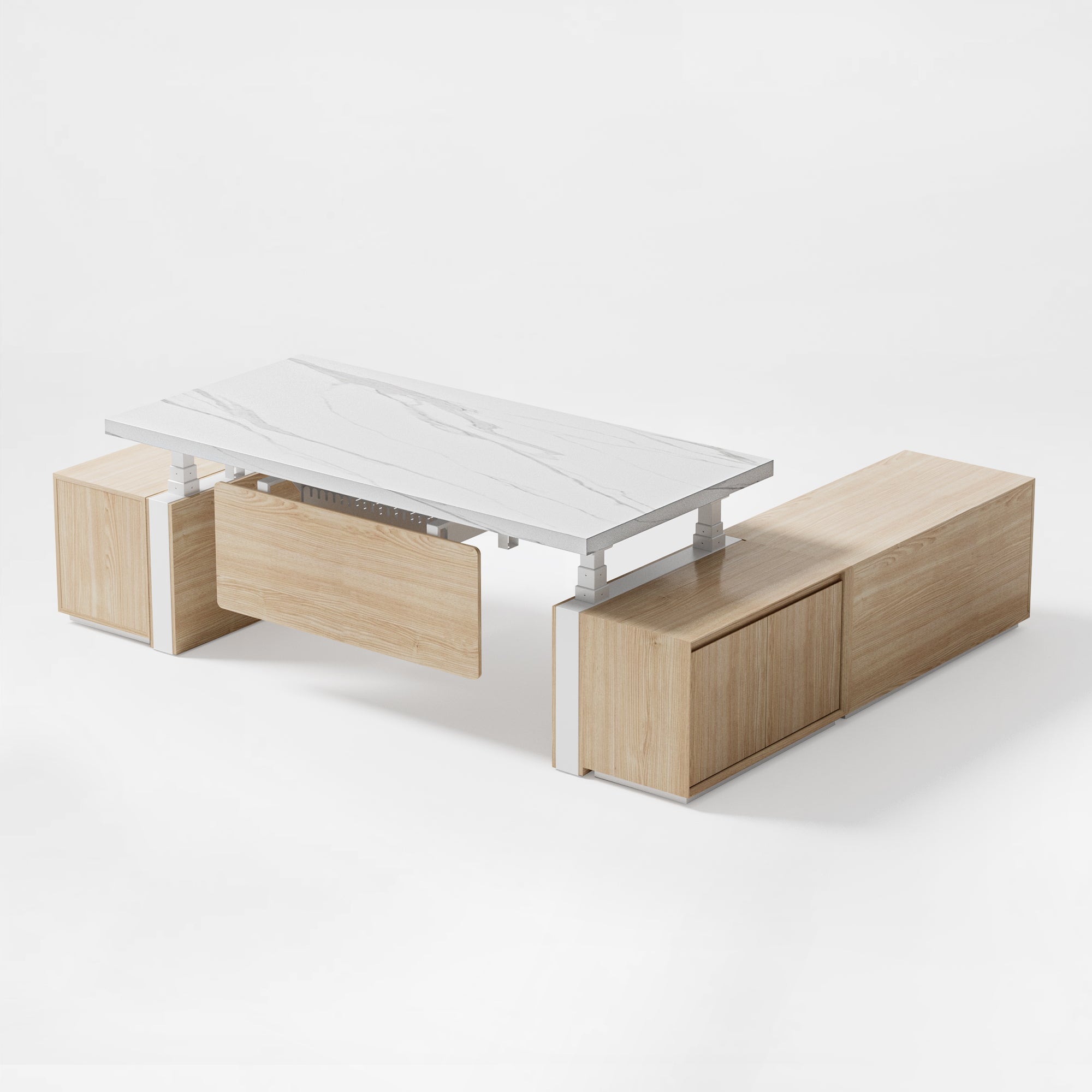 Zen Pro Series, 87"/72" Executive Standing Desk with Cabinets Set