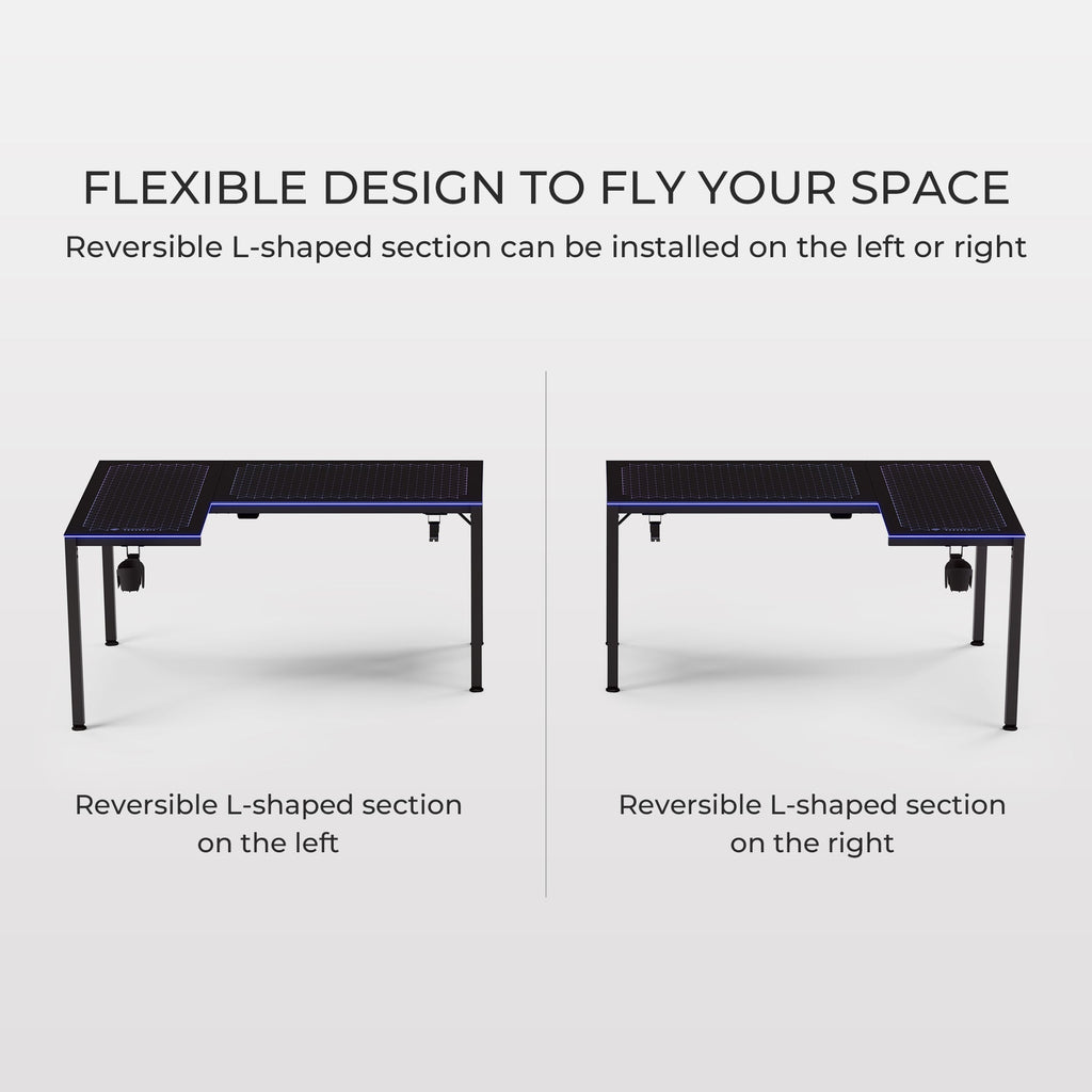 GTG - L60, L-Shaped Glass LED Gaming Desk (60"x40")