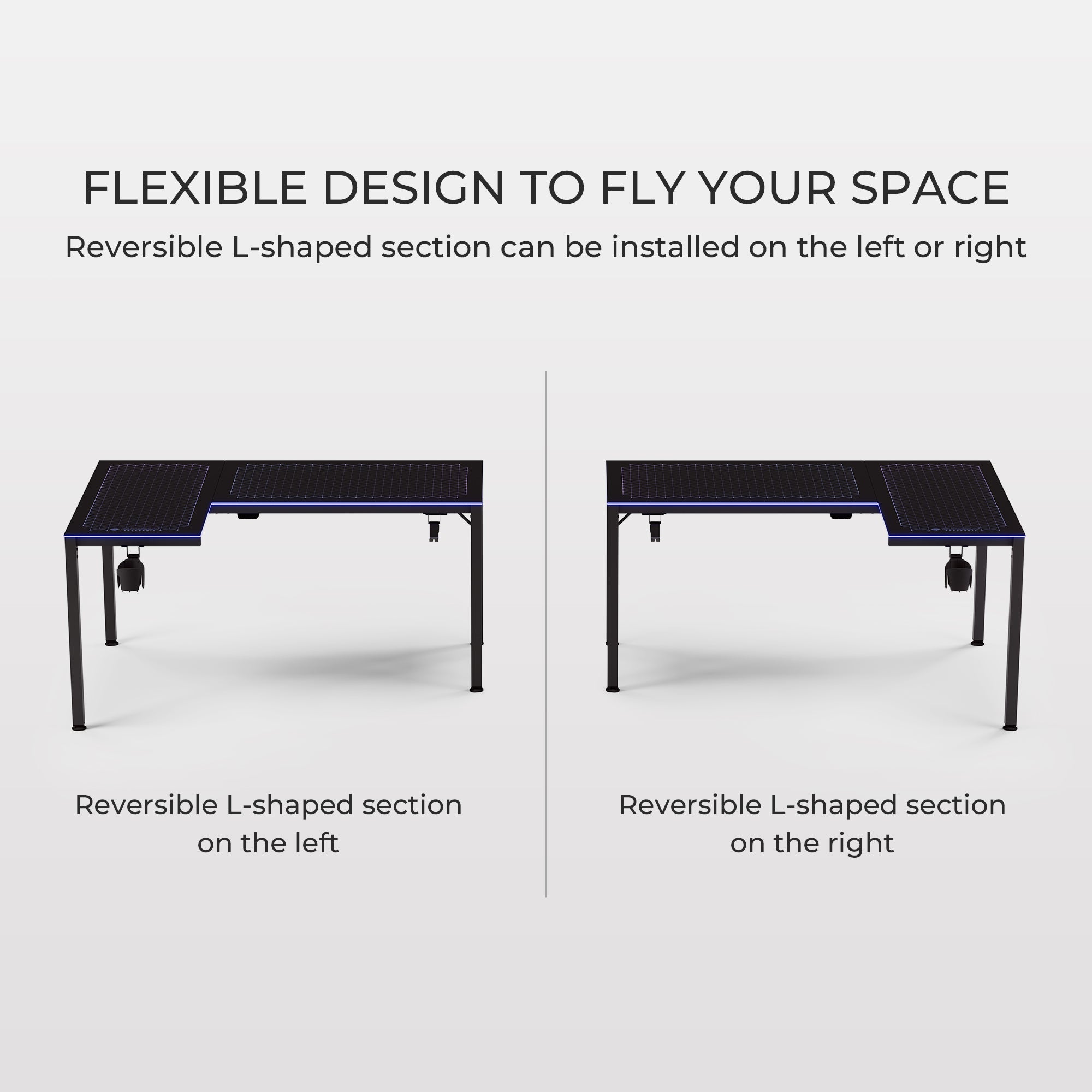 GTG - L60, L-Shaped Glass LED Gaming Desk (60"x40")