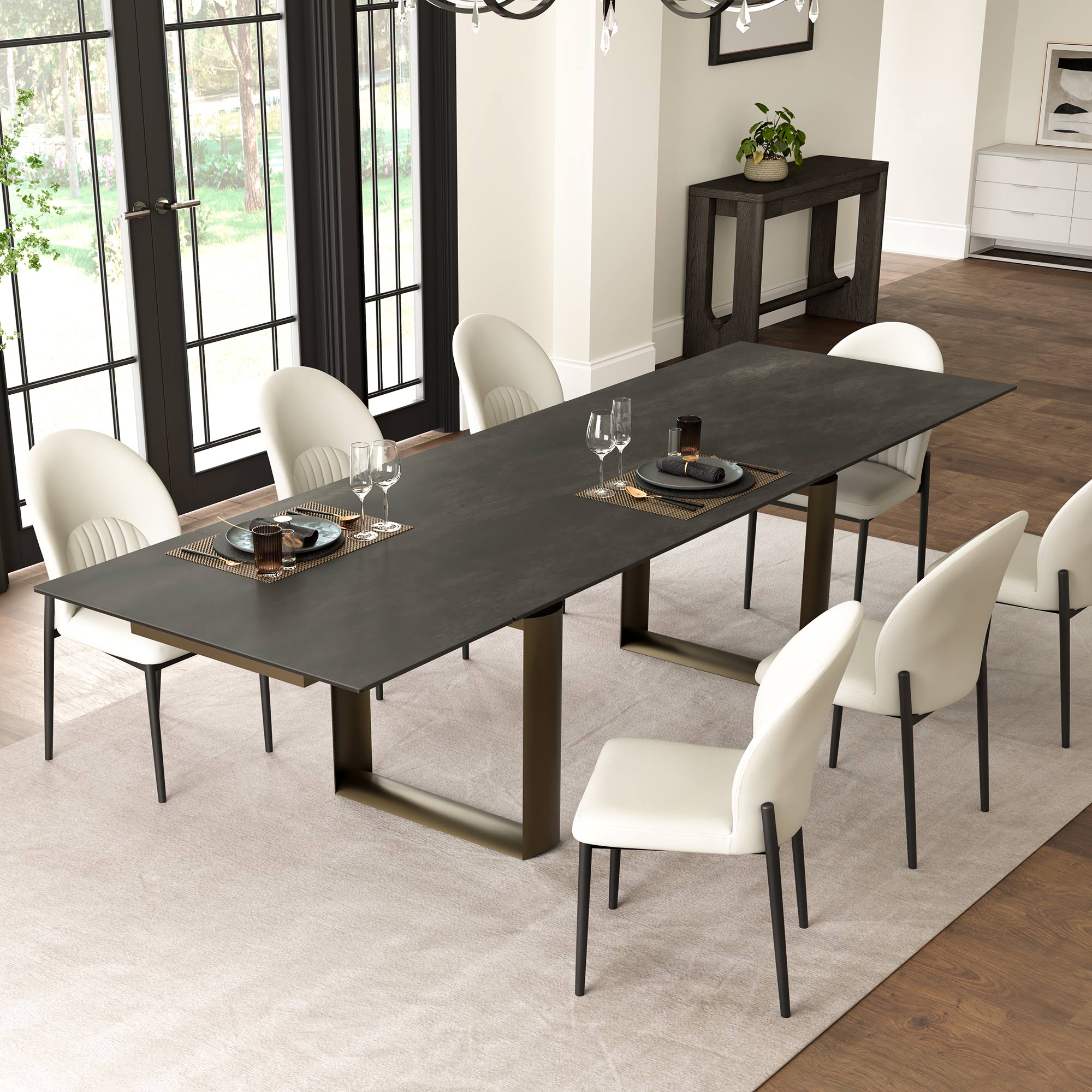 Savoy, 78"-118" Extendable Dining Table with Sintered Stone, Black