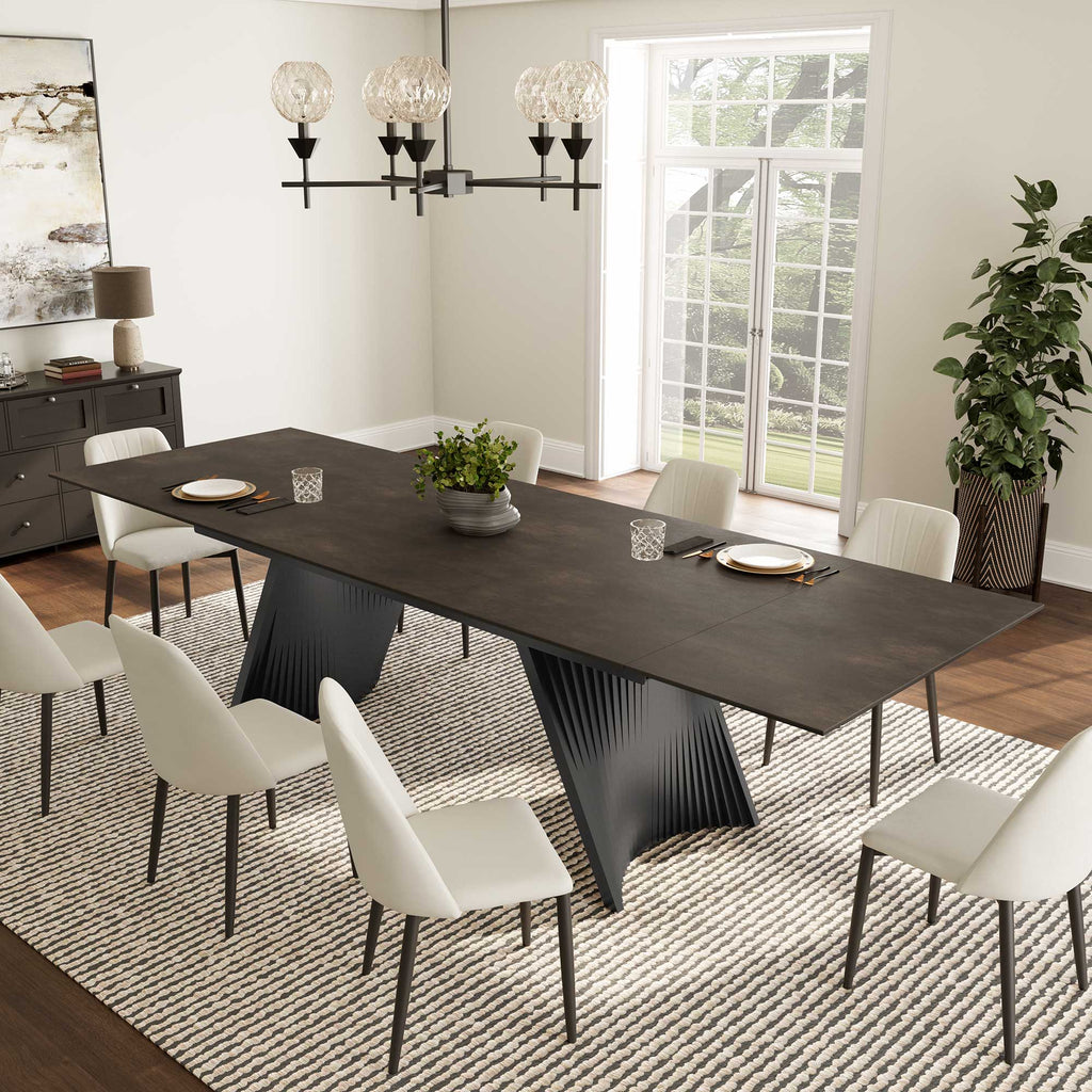Charlotte, 90"-129" Extendable Dining Table with Sintered Stone Desktop