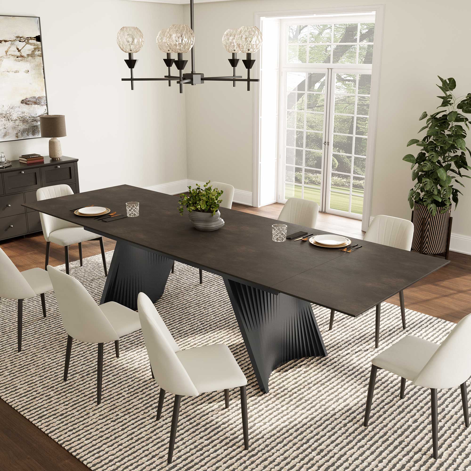Charlotte, 90"-129" Extendable Dining Table with Sintered Stone Desktop