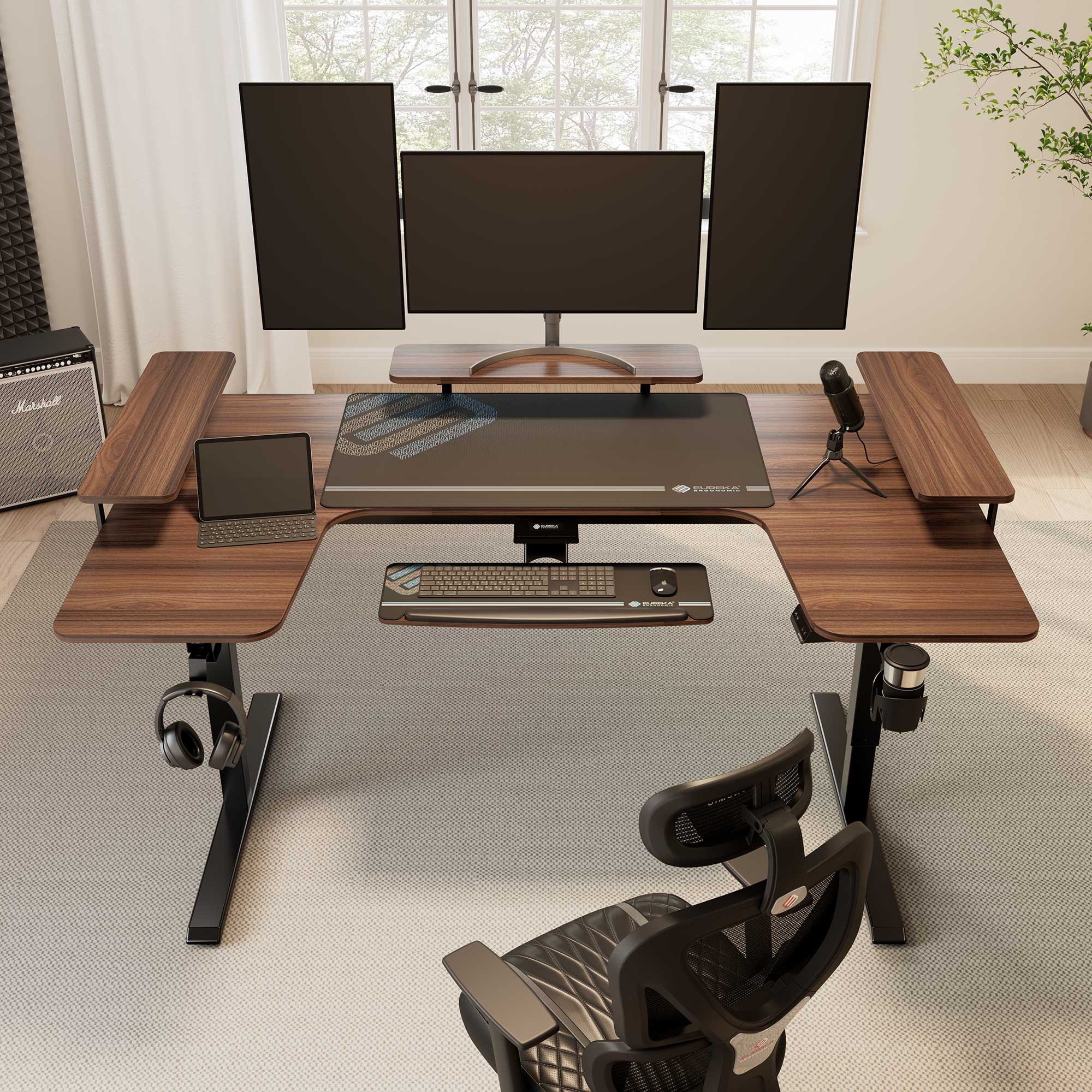 U-Shaped Standing Desk with Accessories Set (74"x23")