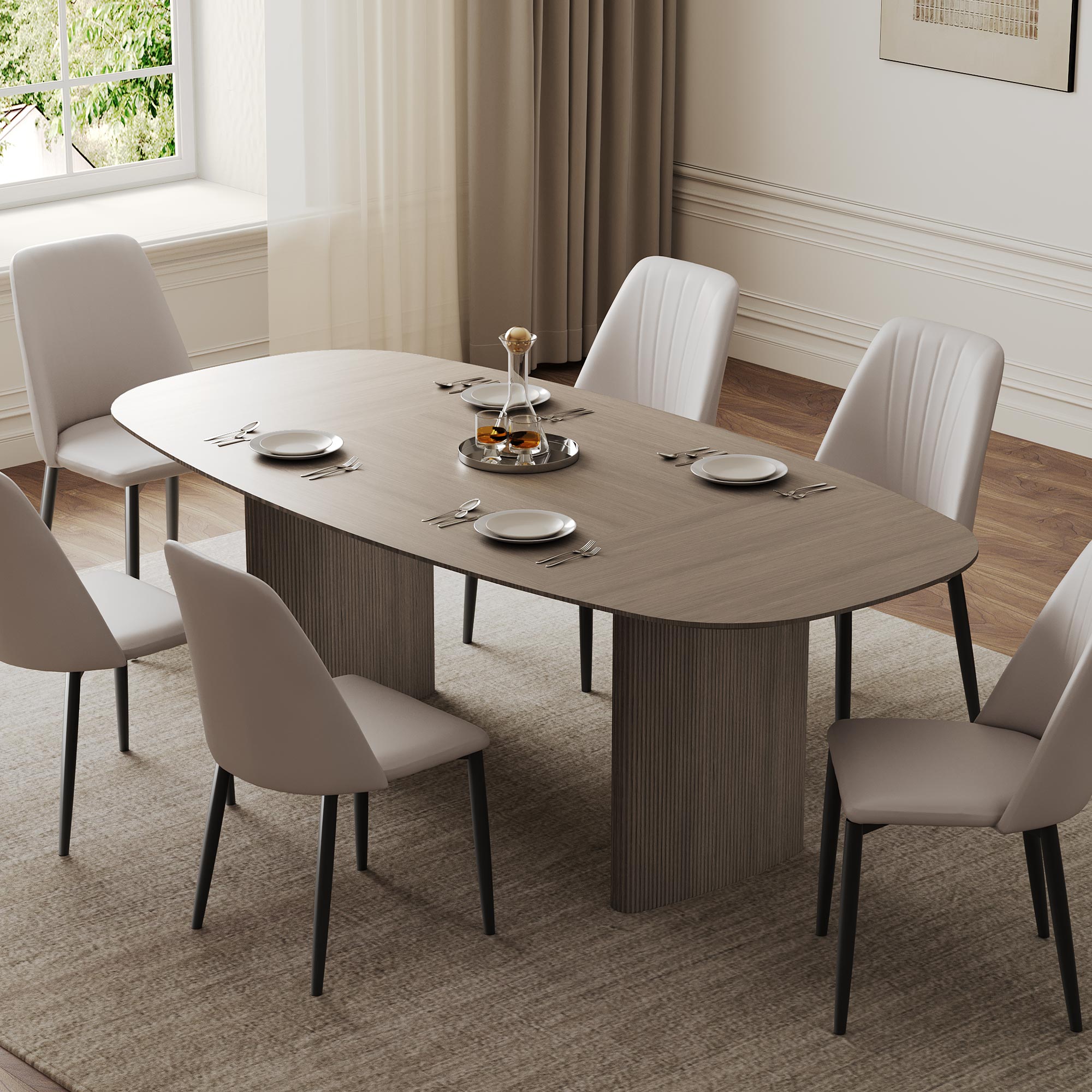 Stella, 86.06" Oval Dining Table, Gray