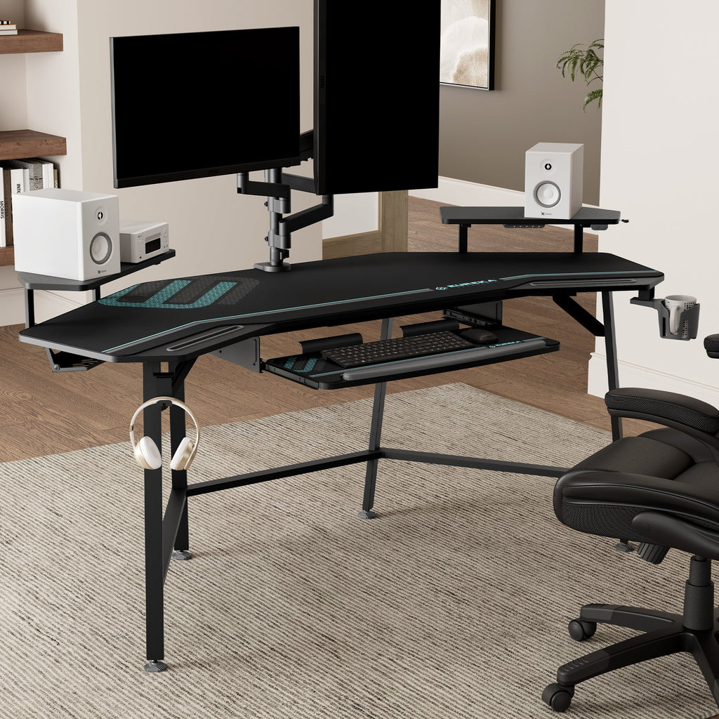 Aero Wing-Shaped Studio Desk, Black (63" and 72")
