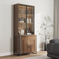 77" Display Bookshelf with Glass Door and Storage Cabinets, Walnut