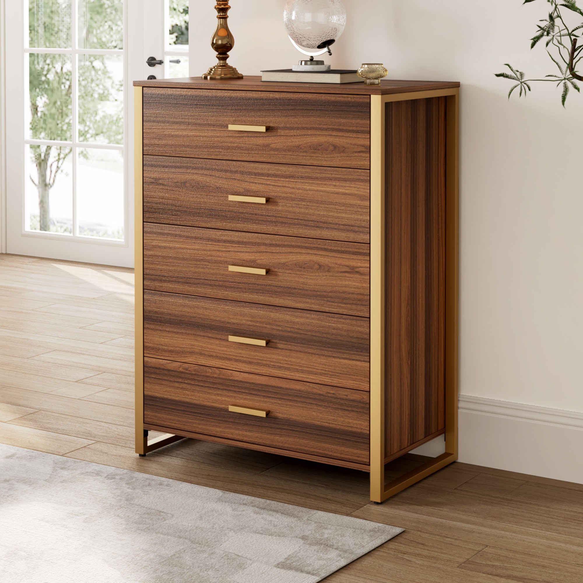 42" Chest 5-Drawers Dresser Accent Cabinet Walnut