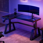 GTG-L60 Pro, L Shaped Glass Gaming Standing Desk (60"x23")