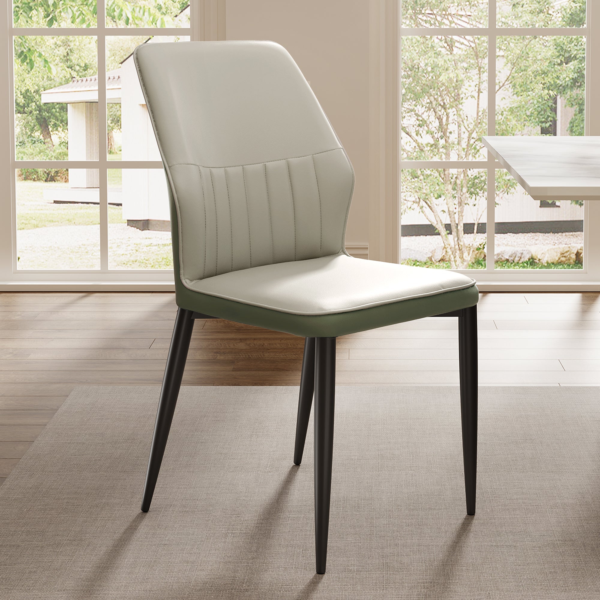 Ember, Upholstered Dining Side Chair Set of 2, Gray and Bottle Green