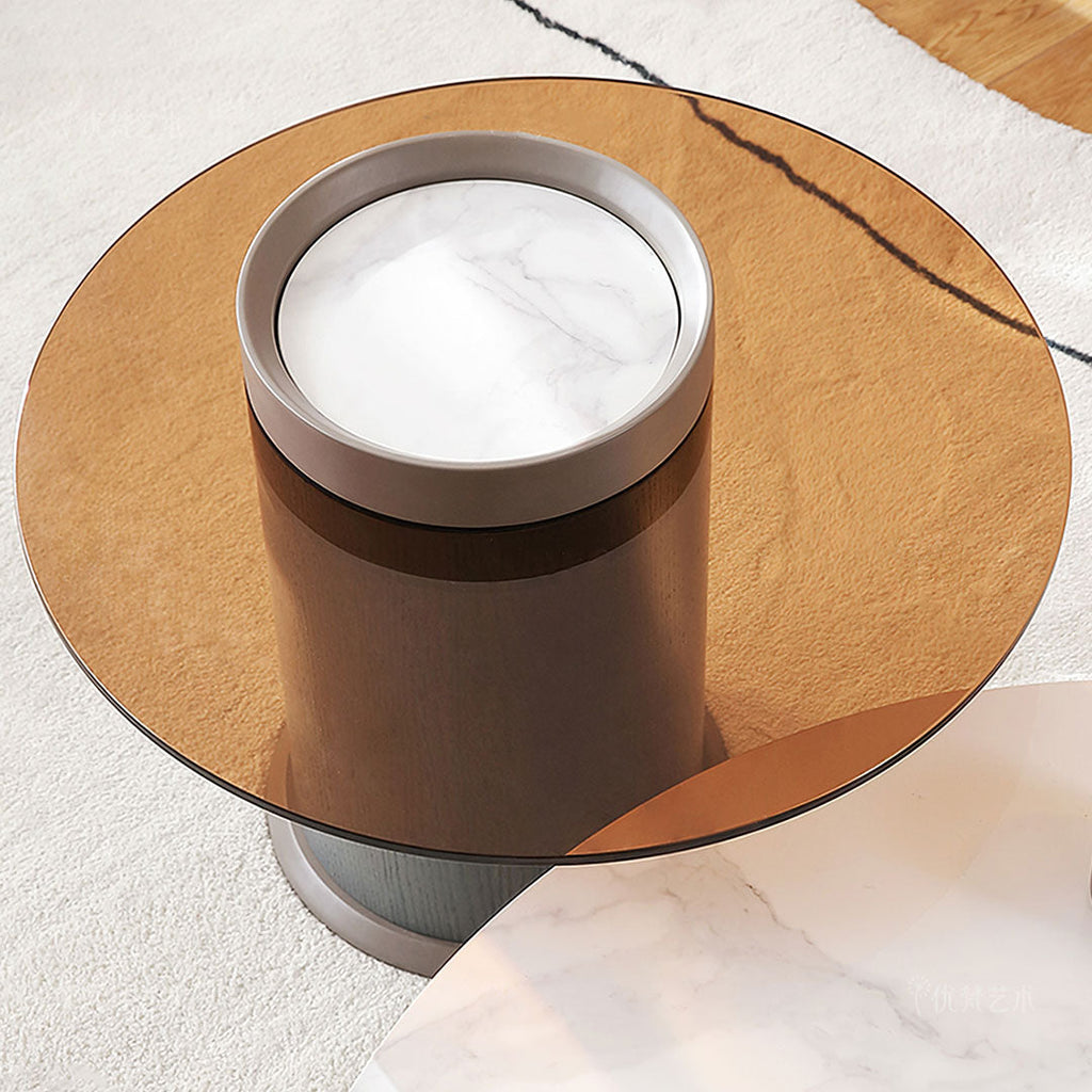 35" Round White Sintered Stone Coffee Table with Side Table Set