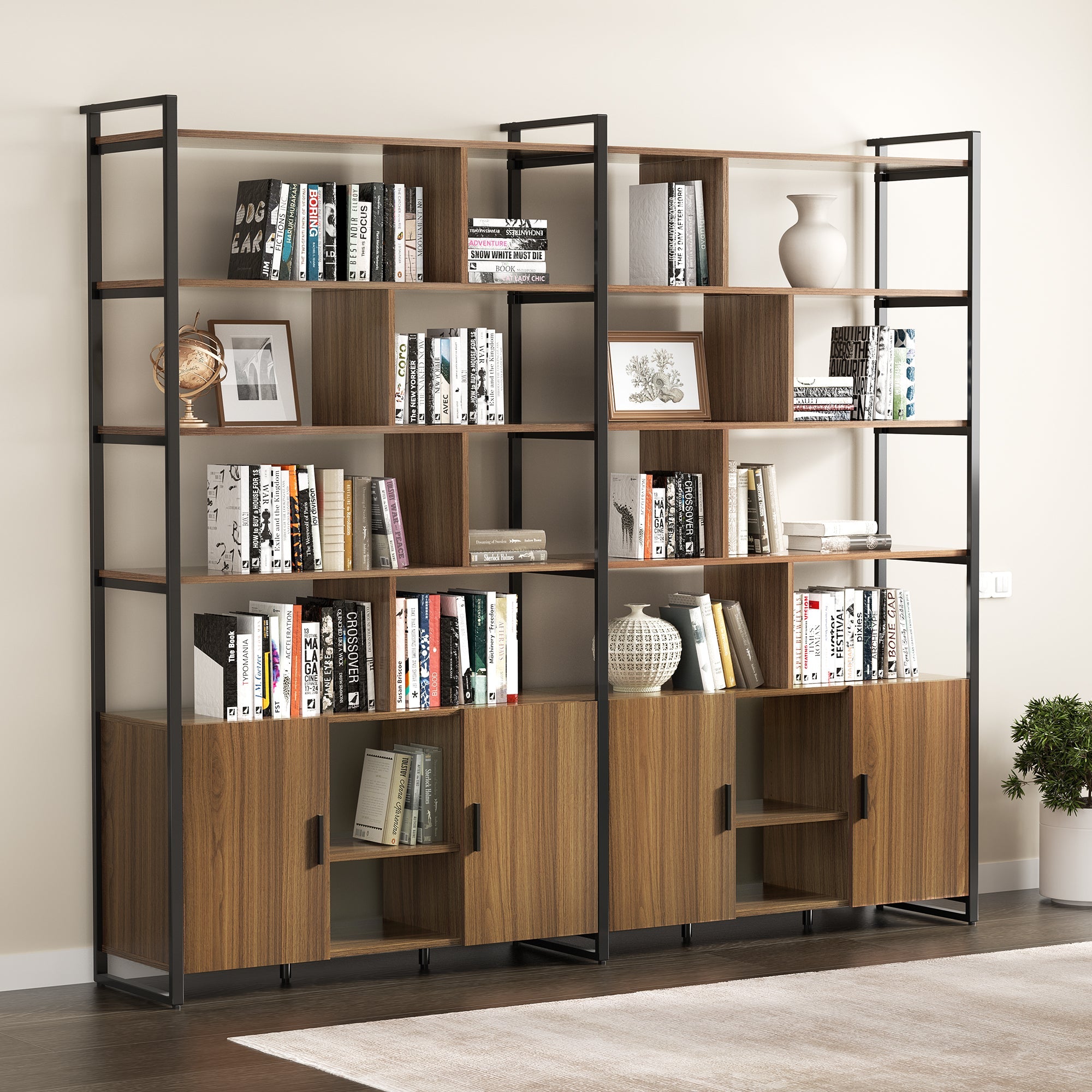 Napa Wood Bookcase Cabinet, Bottom Storage, Adjustable Book Shelves