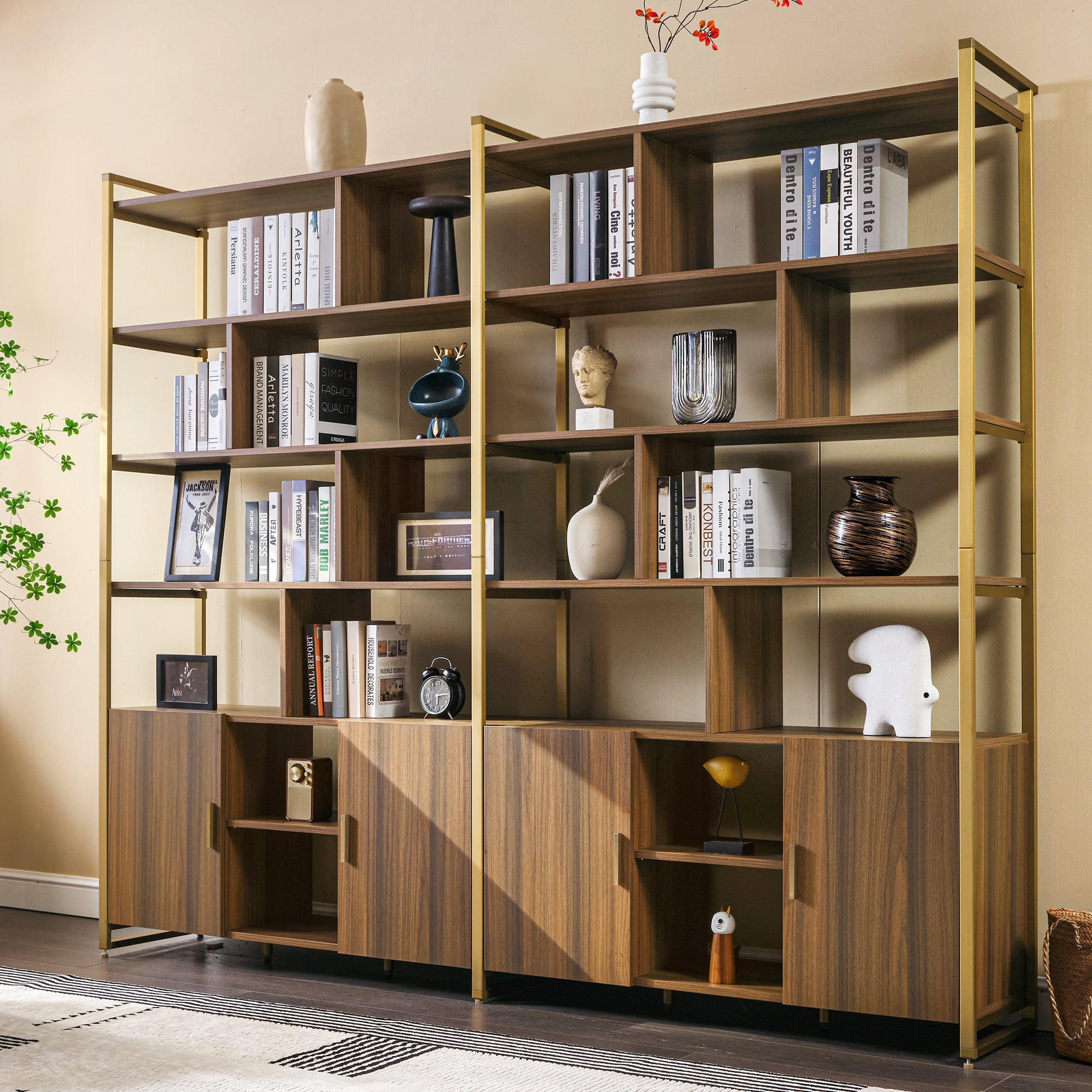 Napa Wood Bookcase Cabinet, Bottom Storage, Adjustable Book Shelves