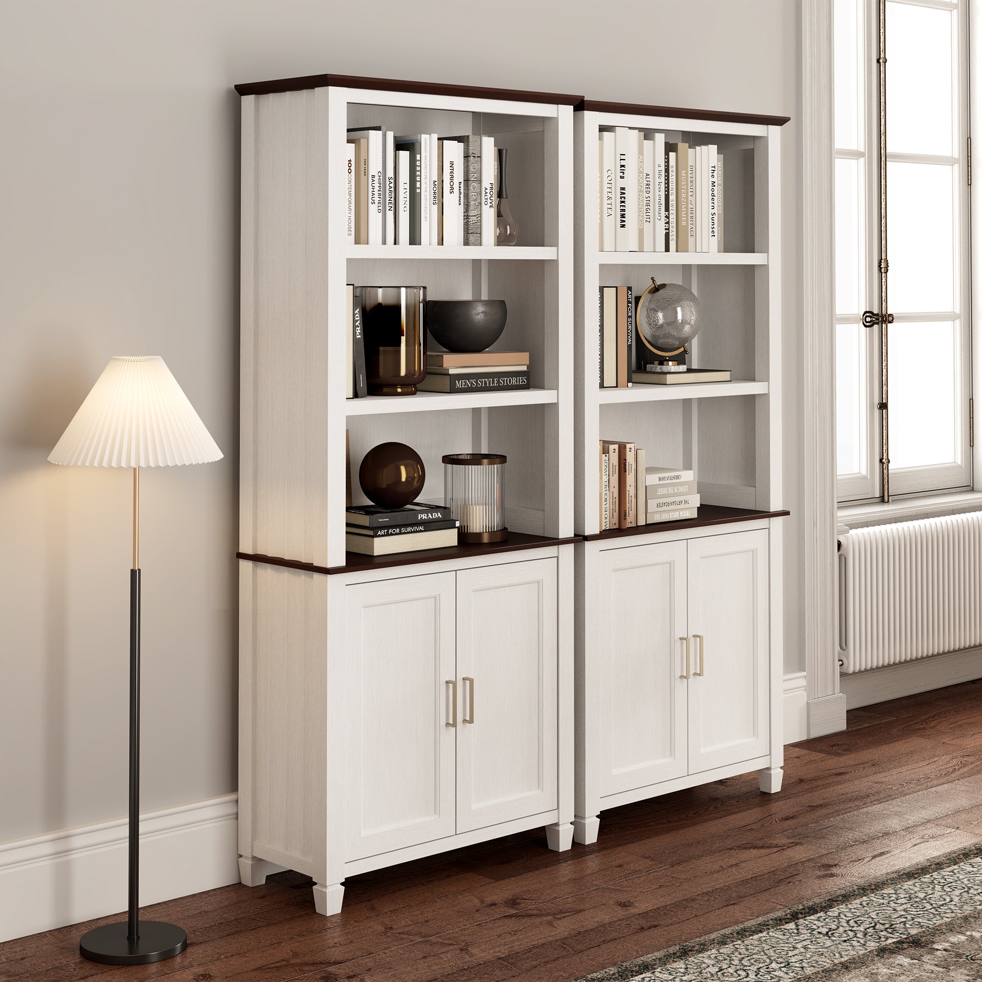 Ark ES, 71" Display Bookshelf with Storage Cabinet, White