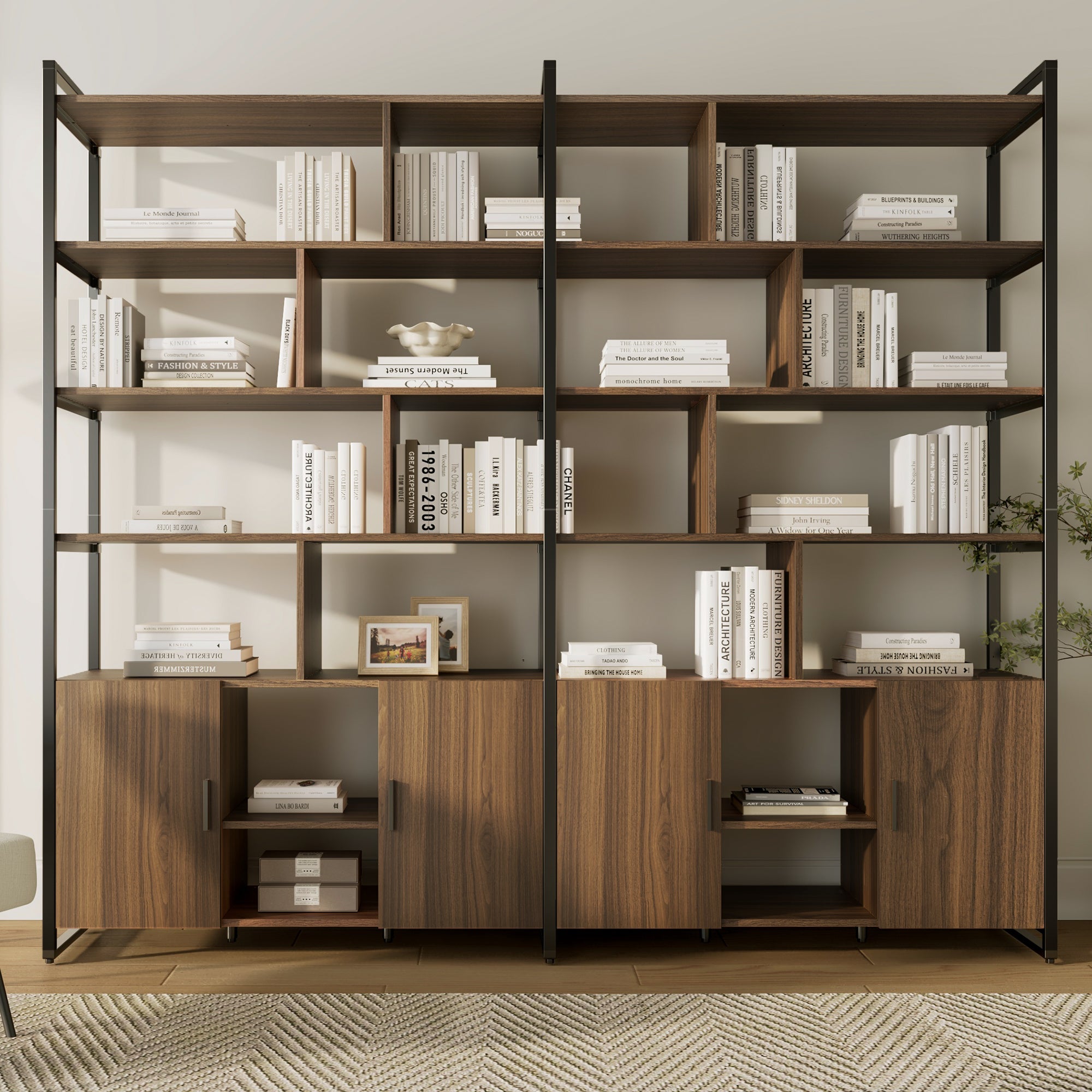 Napa Wood Bookcase Cabinet, Bottom Storage, Adjustable Book Shelves