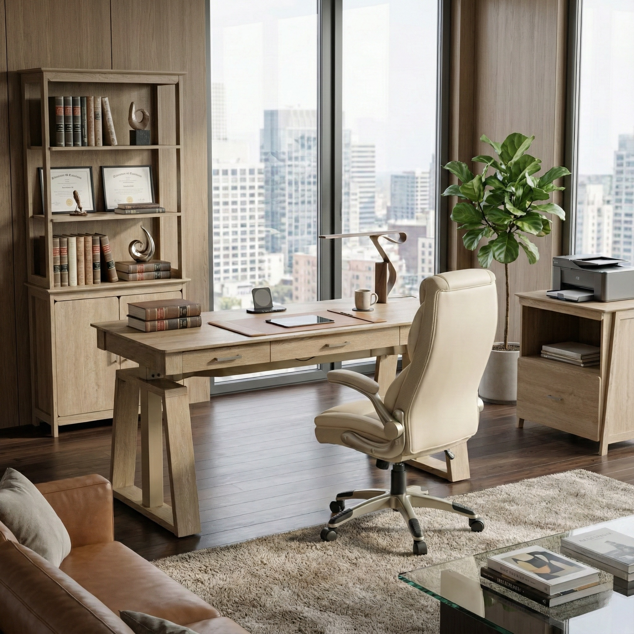 Executive Office Set:ark EL Standing Desk, Chair and Storage