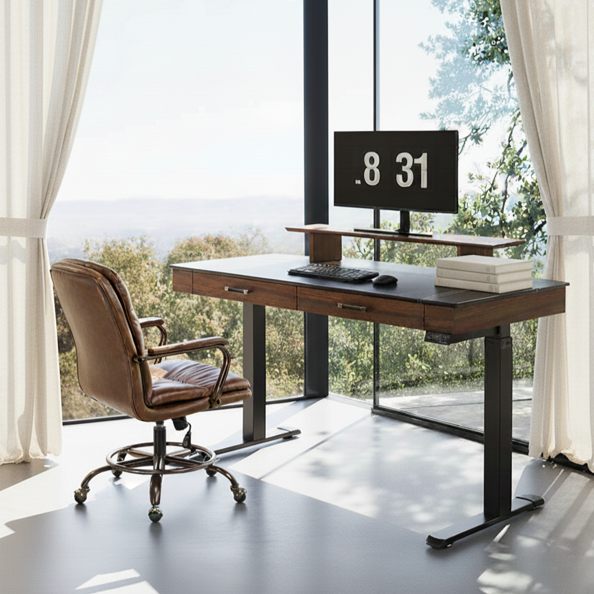 Faux Saddle Leather Adjustable Standing Desk (55"x23")